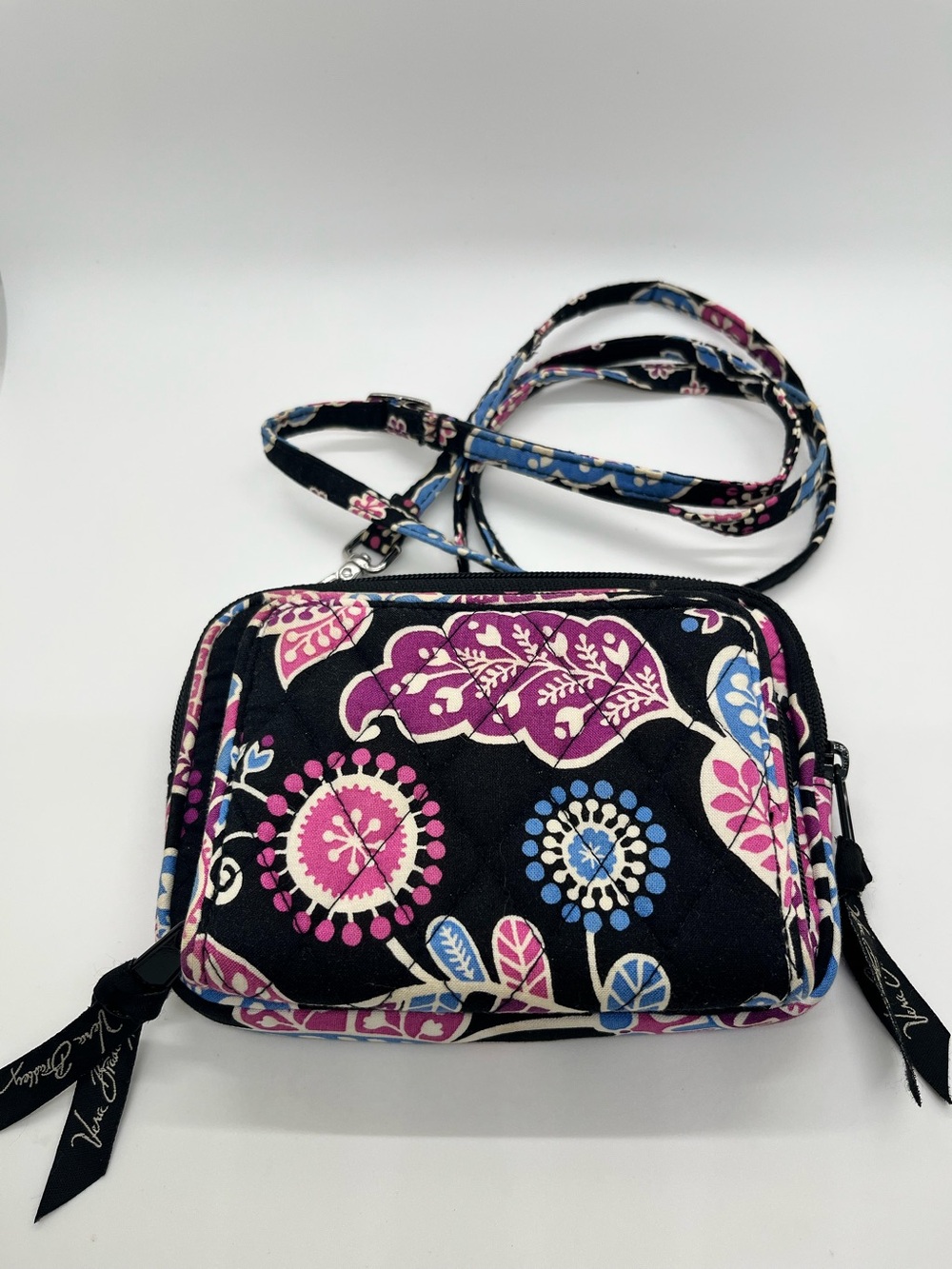 Vera Bradley Black Alpine Floral Zip Around Wallet Crossbody Bag